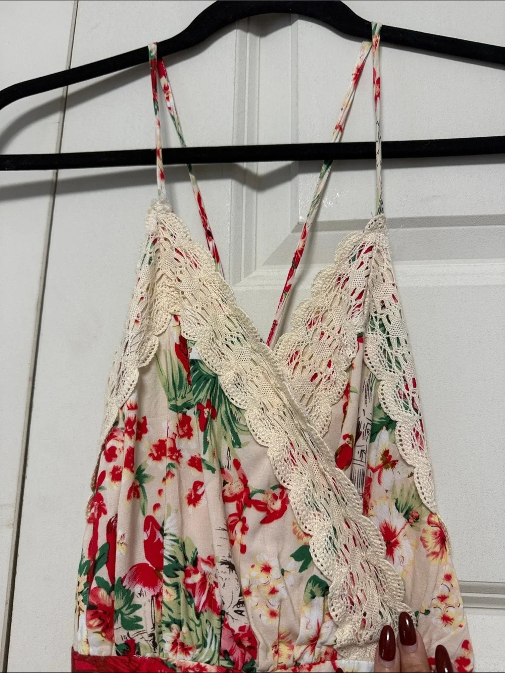 PAPER HEART Floral Lace-Trim Romper in Cream, Red & Green SZ 8